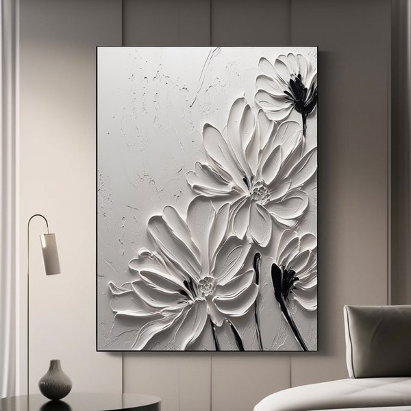 White flower wall art,3D flower painting,heavy texture simple flower painting, acrylic painting blooming flower  art, simple home decoration