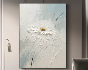 Original white and blue flower handmade oil painting,Abstract White Flower,3D Flower Painting Heavy Textured Acrylic Painting,Home Decor