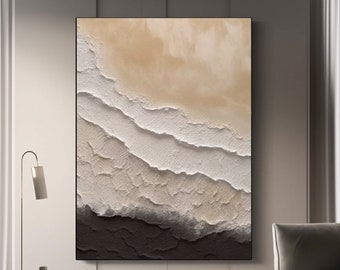 Ocean Waves Wall Art, Large white Black Ocean wave abstract wall white 3D texture painting，white textured ，Seascape Wall Art for home decor