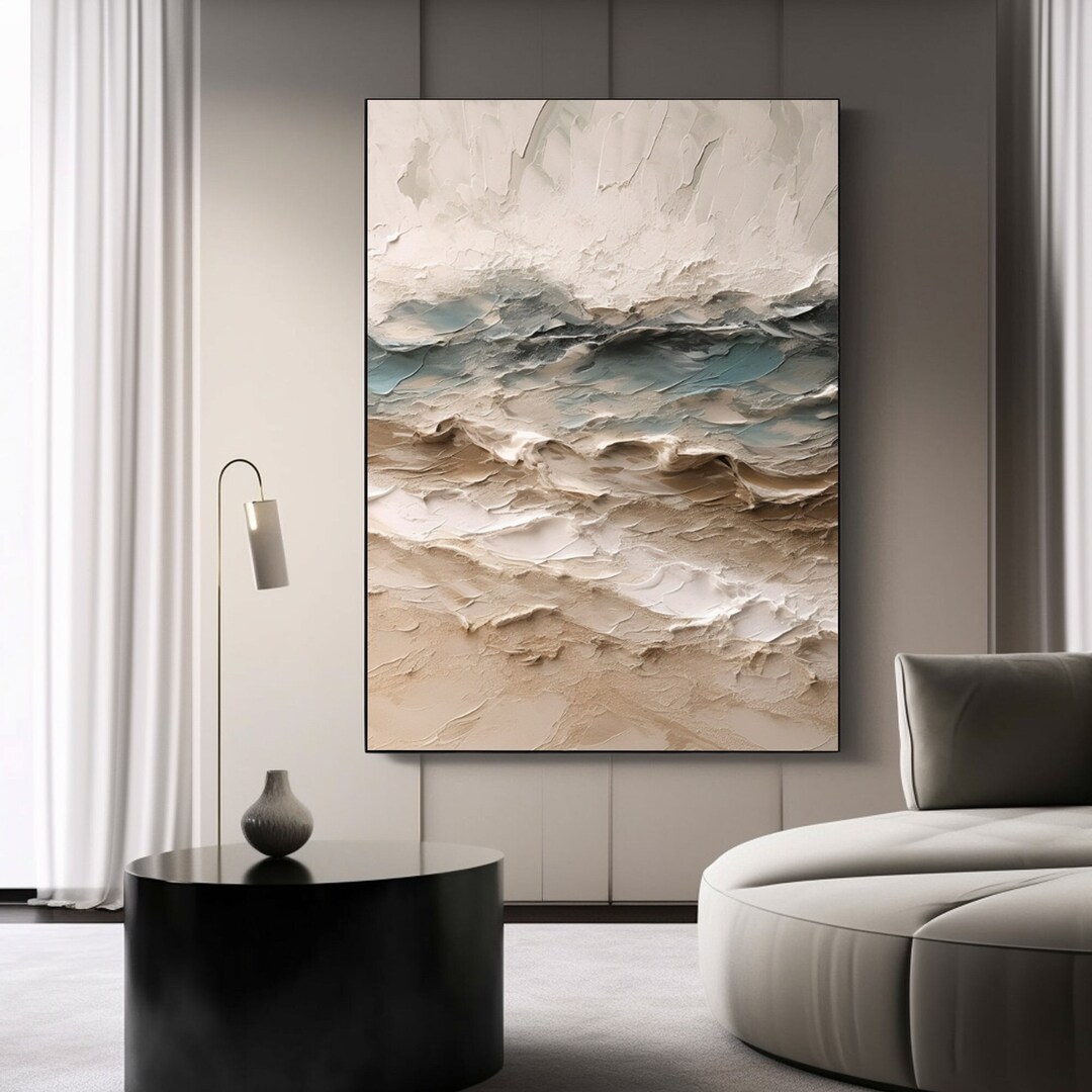 Abstract Original Beach Oil Painting on Canvas,textured Sea Blue Waves ...