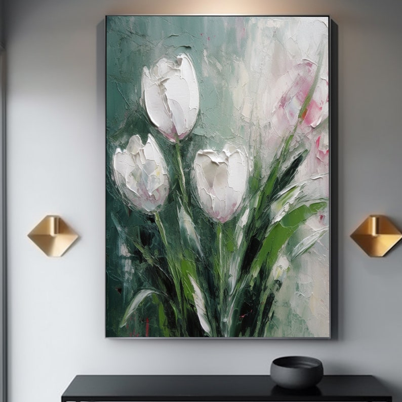 Tulip Textured Flowers Impasto Original Oil Painting, Floral Wall Art ...