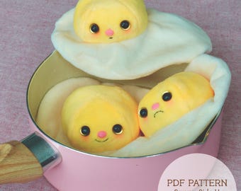 Uovo di peluche al tegamino - Decorazione fai da te per colazione e pranzo - Tutorial di cucito digitale in PDF facile - Idee regalo divertenti