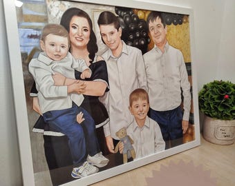 Ritratto di famiglia personalizzato disegnato a mano da una foto, disegno a matita originale, regalo di anniversario personalizzato per i genitori