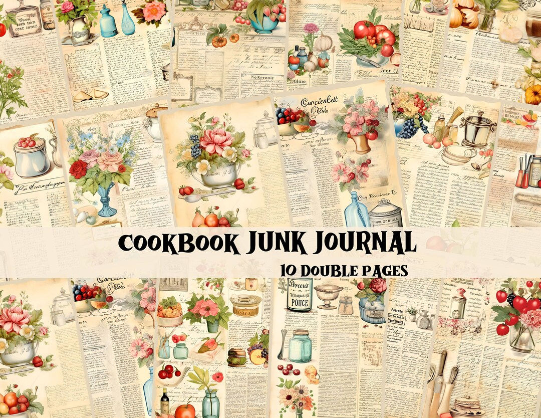 Junk Journal Kit Vintage Cookbook Junk Journal Digital Paper Scrapbook