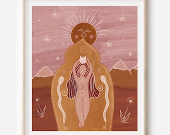 Goddess Art Print: Earth Awakening, Feminine Energy Room Decor