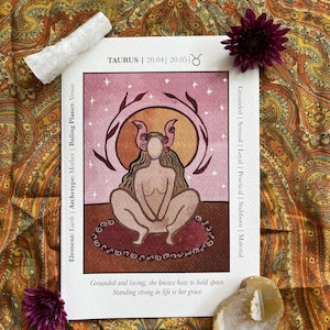 Zodiac Sign Horoscope Cards | Taurus | Gift Cards | Moon & Astrology | Art prints | Spiritual
