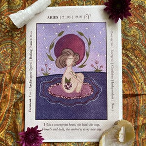 Zodiac Sign Horoscope Cards | Aries | Gift Cards | Moon & Astrology | Art prints | Spiritual
