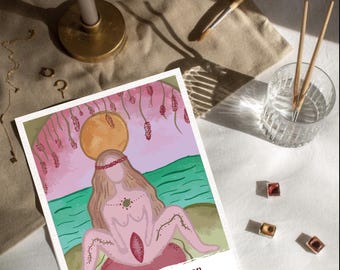 Rising Feminine Altar Card, kvinna Ocean Art Print