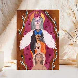 Feminine Ancestors Watercolor Print: Divine Lineage Art, Woman Altar Card