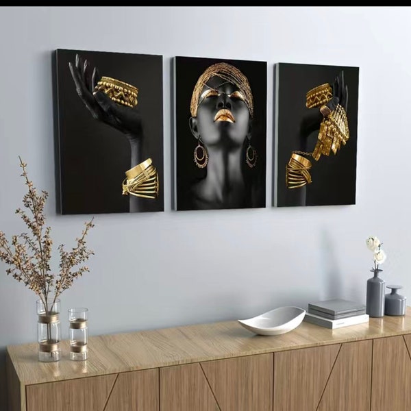 Lot de 3 tableaux femme africaine