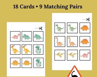 Dinosaur Memory Game for Kids | Printable Memory Cards | 18 Cards | PDF Download | Preschool activity
