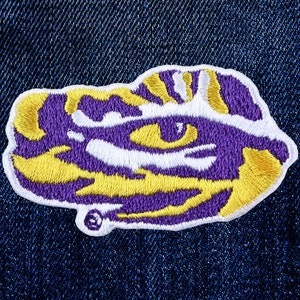 Louisiana State Tigers LSU Tiger Eye Logo Iron-On Embroidered Patch - 2 x 1.25 LSU Tigers Emblem Sew On Badge Small Tigers Eye Logo Patch