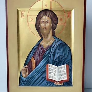Handgemalte Jesus Christus Pantokrator Ikone: Blattgold Byzantinische Kunst