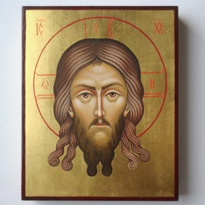 Icon Jesus Christ Not-Made-By-Hands Hand-painted icon Lord egg tempera on Gold leaf Orthodox religious wonderworking icon Bizantine painting