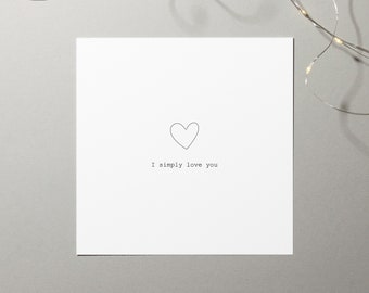I simply love you printable card for her, him | Anniversary card | Message card | 1st anniversary card | One line drawing | Thinking of you