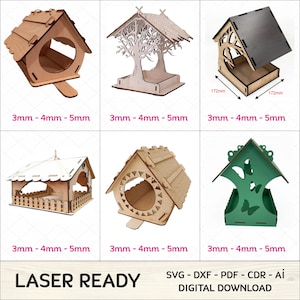 6 Casa de passarinho cortada a laser svg, 6 Modelo de vetor de casa de passarinho a laser Arquivo de corte a laser svg Modelo de cricut Glowforge svg Planos de caixa de passarinho