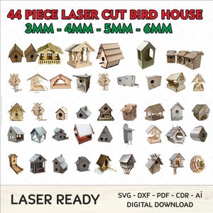 44 Alimentador de pássaros de jardim Casa de pássaros de madeira Presentes de jardim, Casas de pássaros Arquivo svg cortado a laser, Casa de pássaros de madeira Pássaro de jardim