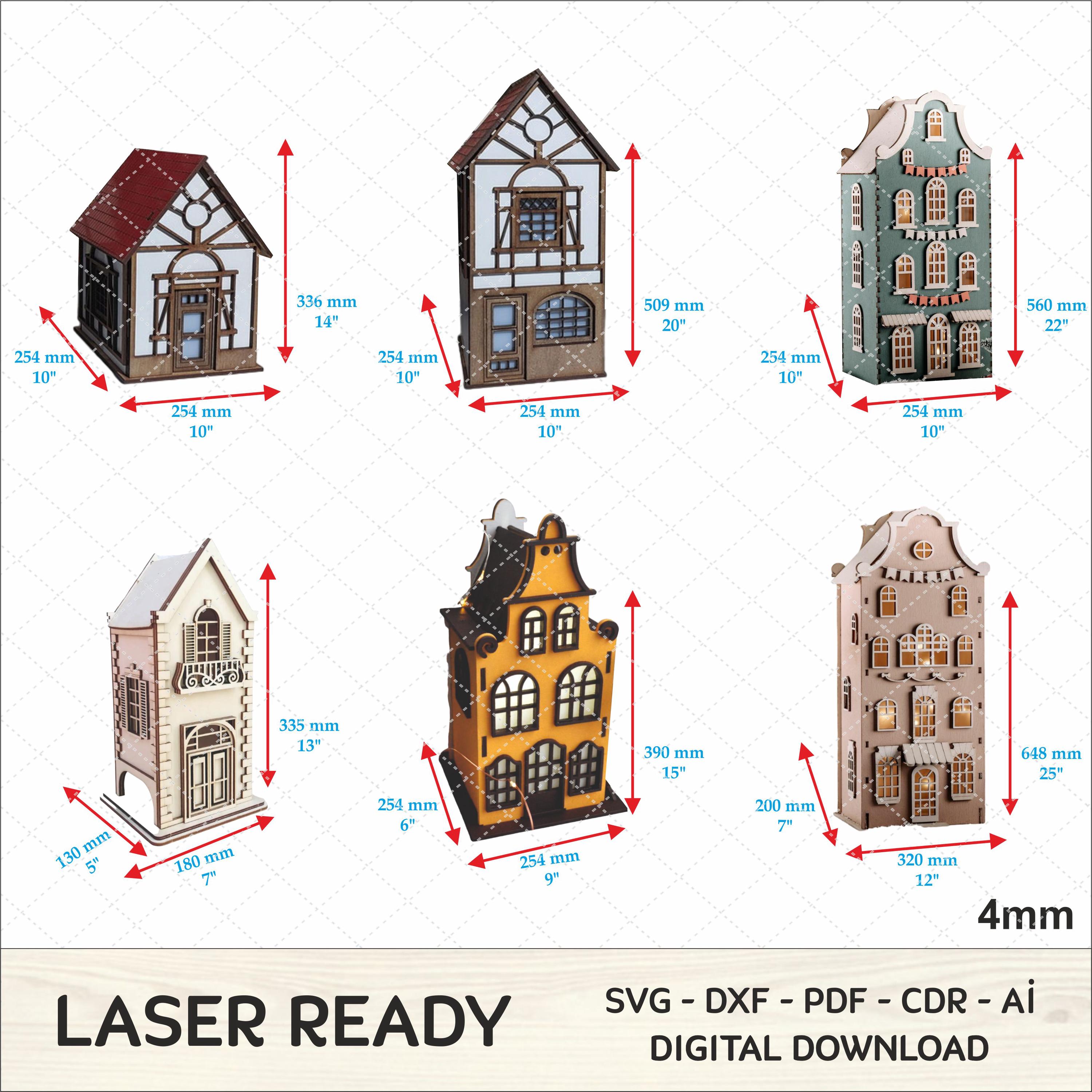 6 Amsterdam Houses 3D Laser Cut Files DXF Model for Plasma DIY Cnc ...