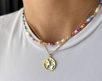 Perlenkette "Candy", Süßwasserperlen, bunte Perlenkette, Rocailles-Kette, Süßwasserperlenkette, 18k Perlen, Geschenk für Sie, farbenfroh