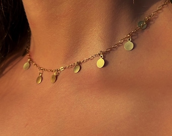Collar dorado "Disco", collar de capas, joyería boho, collar de acero inoxidable, joyería de festival, collar para verano, declaración, regalo para ella