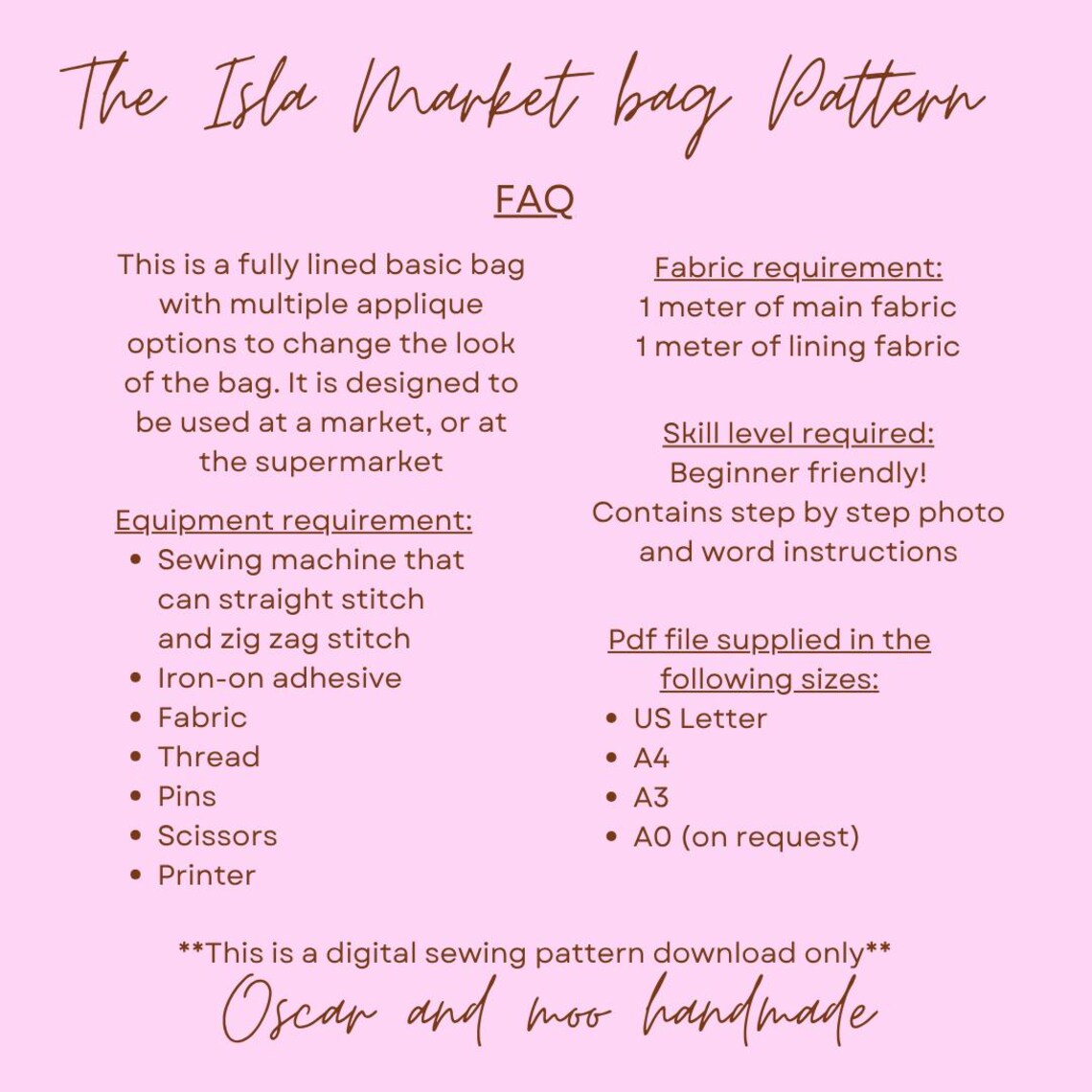 The Isla Market Bag Digital Sewing Pattern Download - Etsy