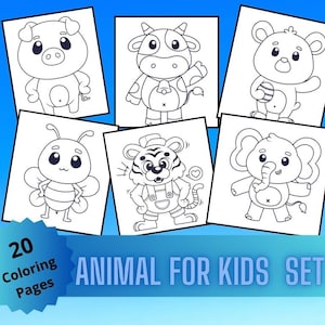 Coloring pages with cute animals Coloring pages for children Interesting children&#39;s coloring pages for parties Digital download