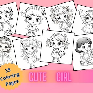 Coloring pages with cute girl PDF Coloring pages with girl for children Interesting children&#39;s coloring pages for parties  Digital download
