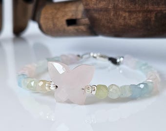 Rose quartz Butterfly bracelet for women -