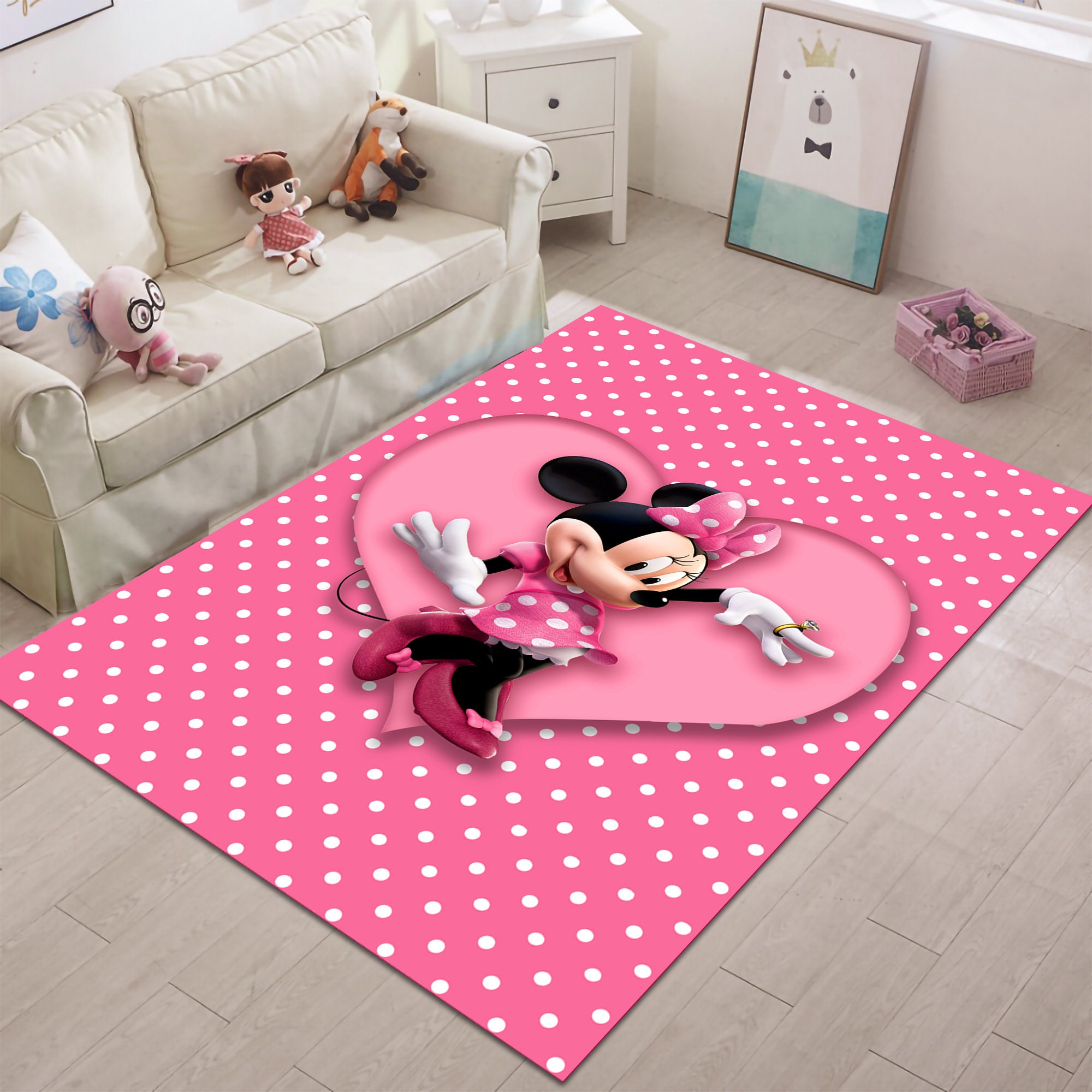 Discover Minnie Rug, Mouse Rug, Cartoon Rug, Gift for Daughter, Pink Rug, Kids Room Rug, Nursery Decor, Kids Decor, Cute Rug