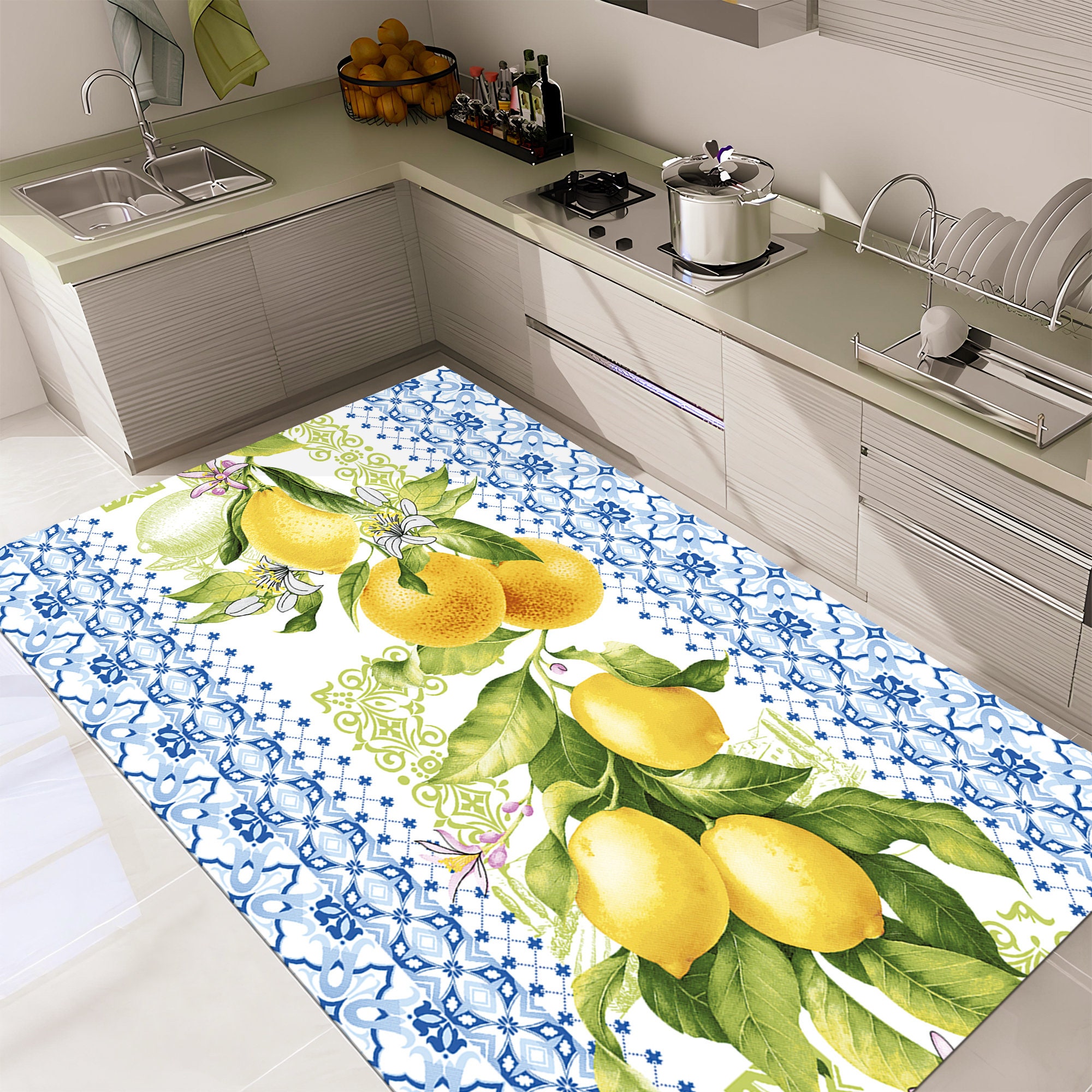 Discover Kitchen Rug, Lemon Rug, Fruit Rug, Kitchen Decor, Colorful Rug, Gift for Kitchen