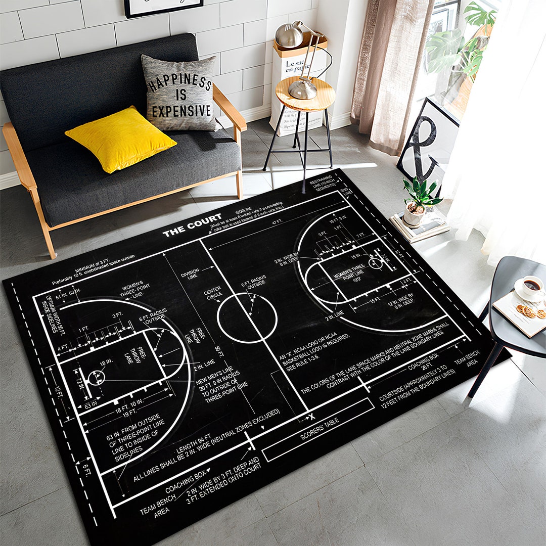 Basketball Rug, Basketball Court Rug, Court Rug, Black Rug, Sport Rug