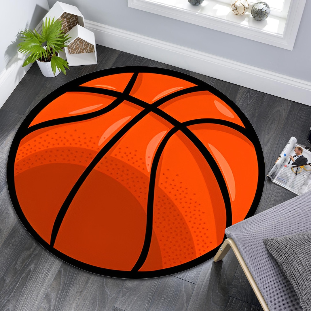Basketball Rug, Basketball Ball Rug, Orange Rug, Circle Rug, Round Rug