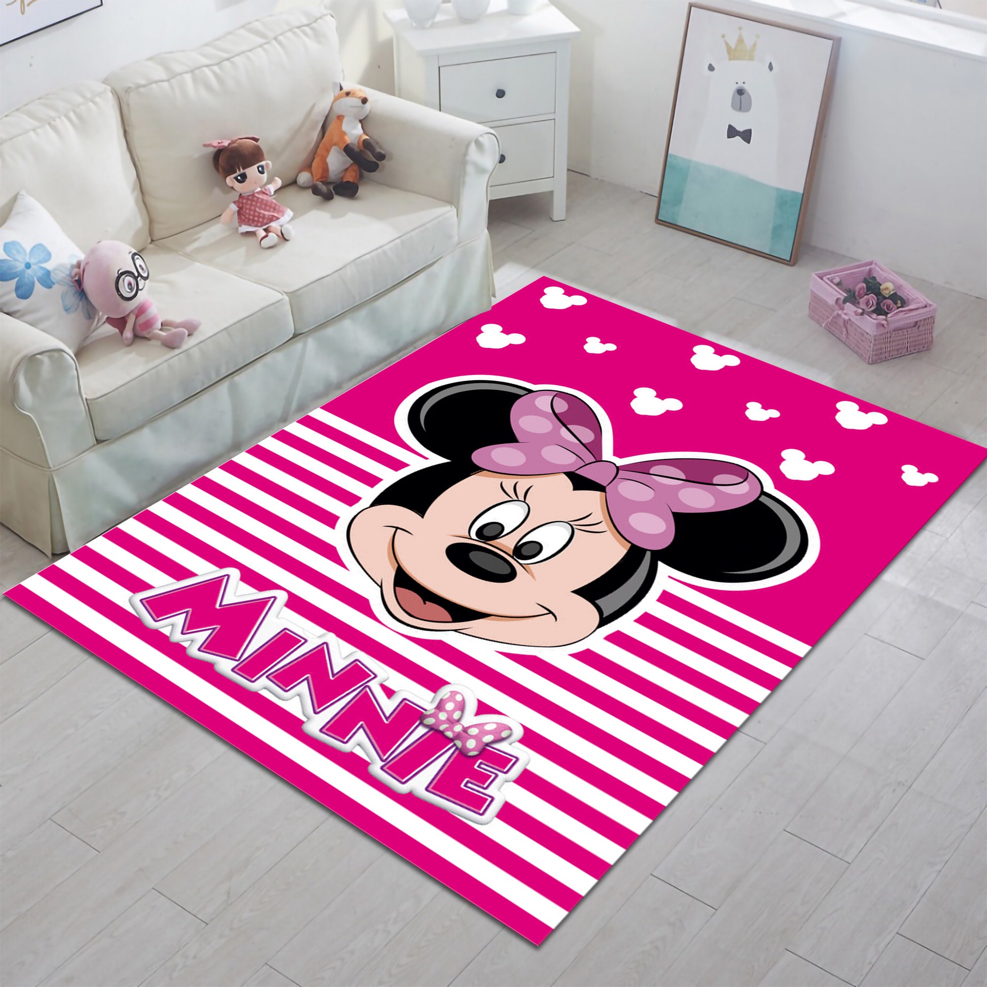 Discover Minnie Rug, Mouse Rug, Cartoon Rug, Gift for Daughter, Pink Rug, Kids Room Rug, Nursery Decor, Kids Decor, Cute Rug
