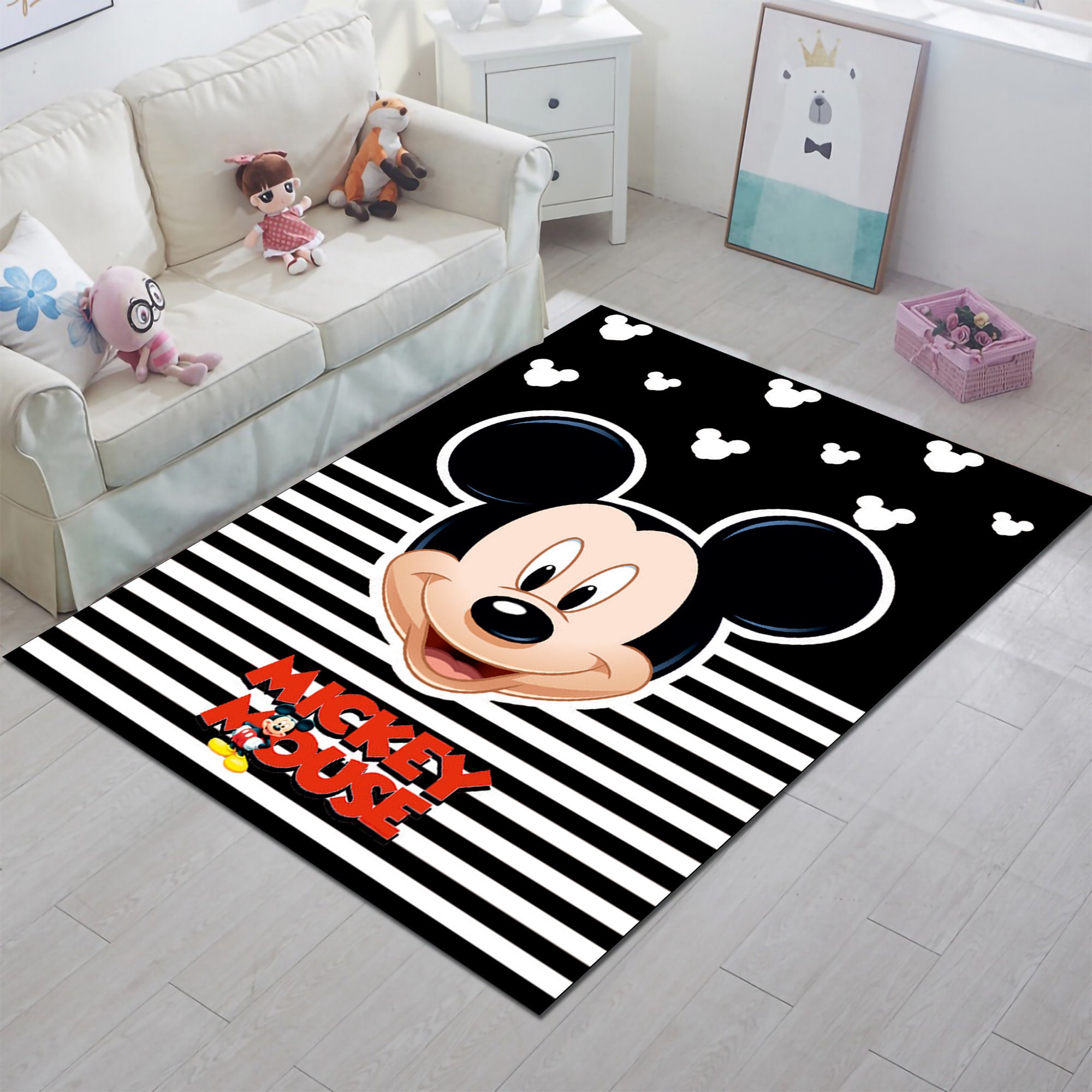 Discover Mickey Rug, Minnie Rug, Black Rug, Kids Room Rug, Nursery Decor, Kids Decor, Funny, Girl Room Rug, Custom Rug,