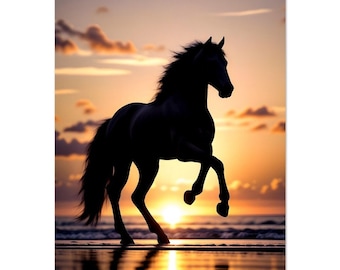 Sunset Beach Wild And Free Black Beauty Horse Print
