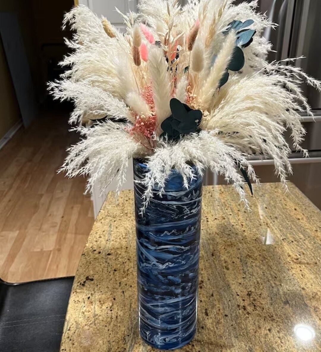 Floor Vase Blue Tall Floor Vase Tall Blue Cylinder Vase Etsy