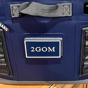Yeti blue cooler with custom velcro patch
