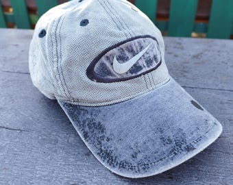 Vintage Nike Hat White Black Strapback Velcro Dri Fit Y2k 2000's