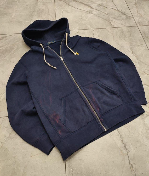 Polo Ralph Lauren Full Zip Hoodie Sweatshirt Navy XL Size Y2K