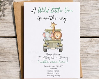 Baby Shower Invitation, Safari Jungle Animals Invite, Gender Neutral, Boho Animal Baby Shower Invitation