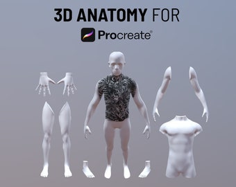 Modèles d'objets 3D procreate, modèle 3D d'homme, modèle 3D de bras, modèle 3D de jambe, torse 3D, procreate 3D corps humain, modèle de tatouage, maquette de tatouage