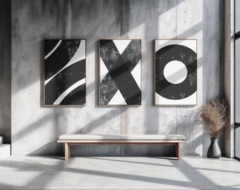 Modern Simple Minimal Gallery Wall Art Set of 3 Abstract Art Black and White Prints Minimalist Bedroom Decor Modern Line Drawing, Printable