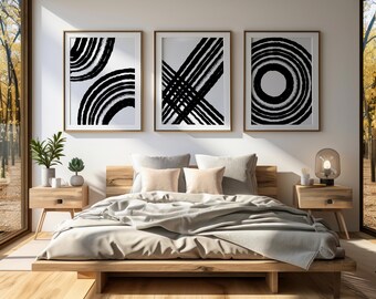 Modern Wall Art Abstract Art Prints Minimalist Wall Decor Black and White Artwork Geometric