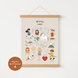Le ragazze possono poster, Le ragazze possono fare qualsiasi cosa, Girl Power, Stampa della sala giochi, Decorazione dell'aula, Poster Montessori, Decorazione dell'ufficio terapeutico, Decorazione della camera da letto