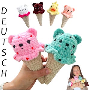 Sommer Häkelanleitung Eis – Eisbärchen in Eiswaffel | Amigurumi PDF auf Deutsch | Anfängerfreundlich mit Bildern & Video | DIY Kuscheltier