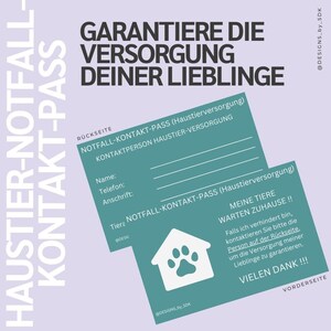 Pet Emergency Contact Pass - Garanta o cuidado de seus animais de estimação! (Imprimir modelo/PDF)