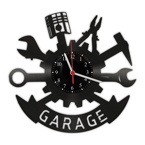 Vinyl Schallplatten Wanduhr - Garage Werkstatt Motorsport Werkzeug