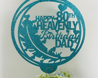 Personalised Happy Heavenly Birthday Flower Insert with Age and Name / Decoration / Memorial Tribute (The Feather Edition)