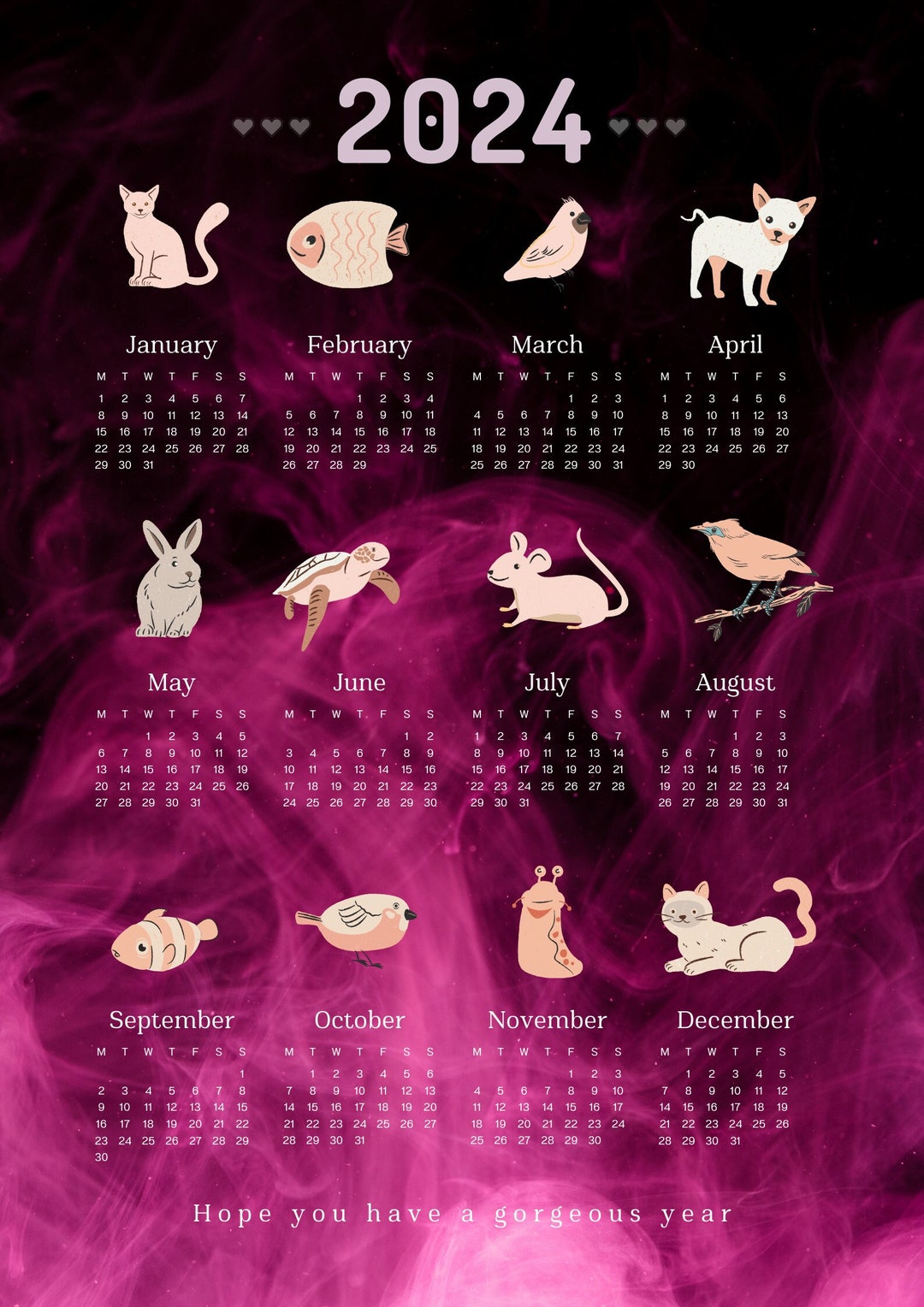 Y2k Aesthetic Printable 2024 Calendar newyear 2024 calendar Etsy