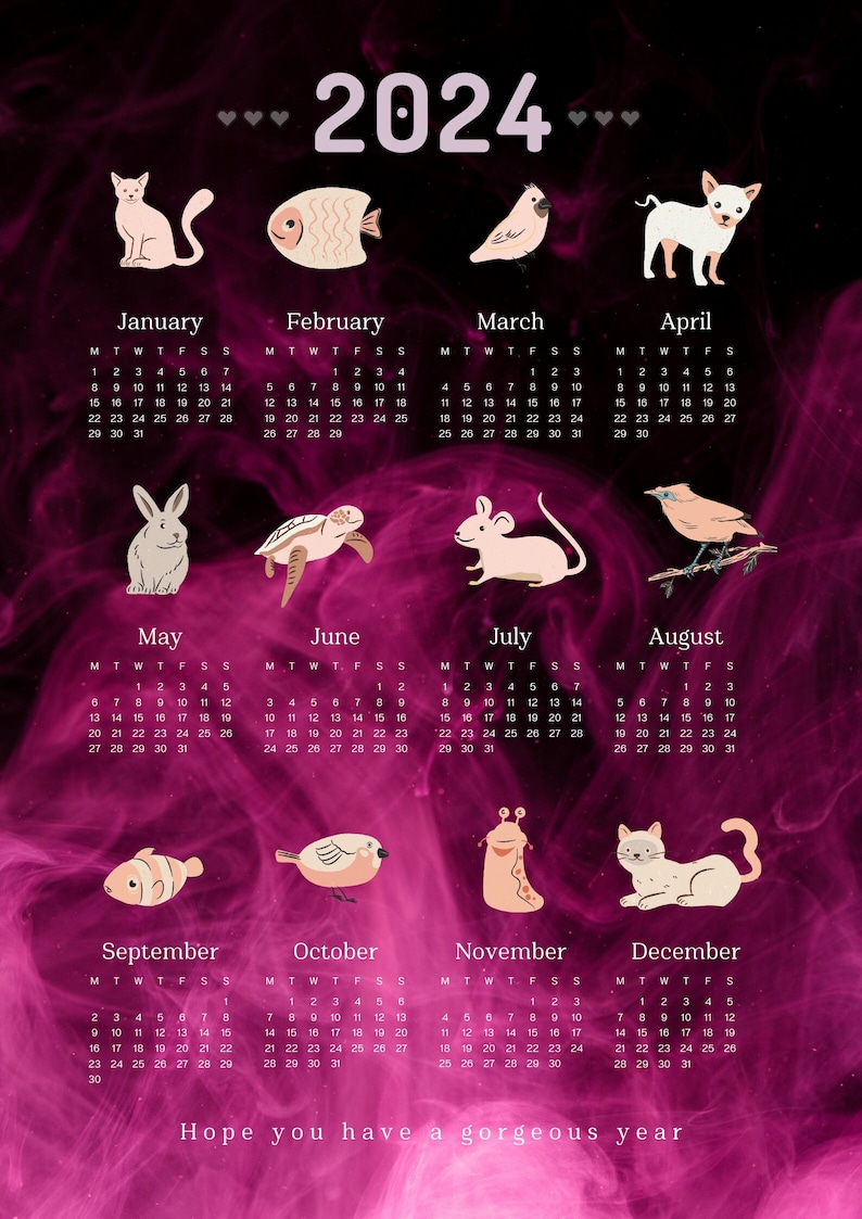 Y2k Aesthetic Printable 2024 Calendar newyear 2024 calendar Etsy